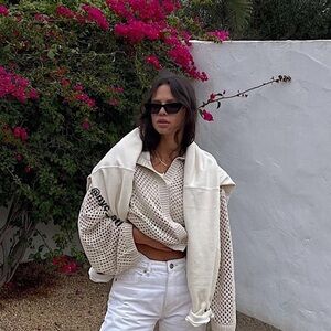 H&M Collared Mesh-Knit Cardigan